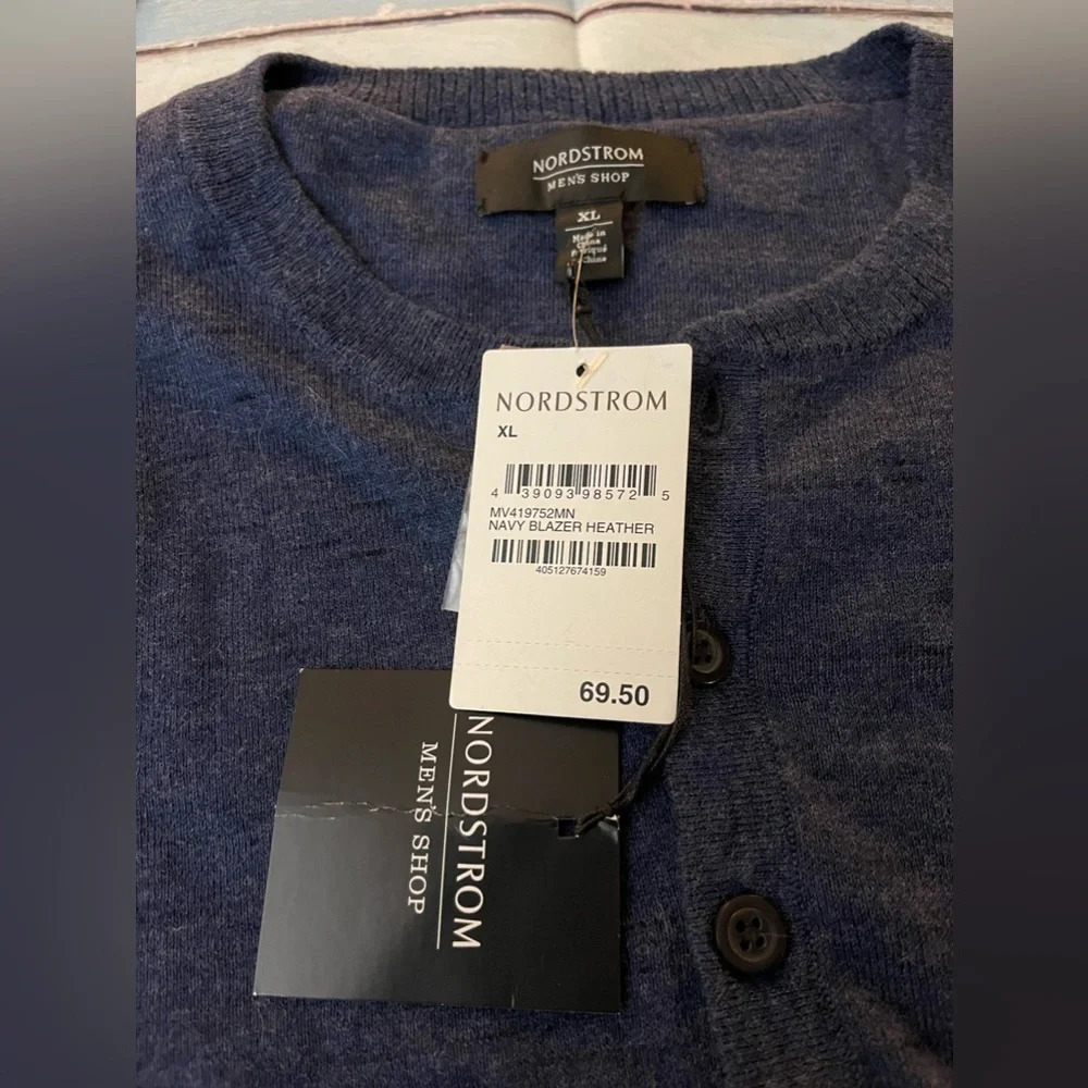NORDSTROM MEN'S SHOP – Long Sleeve Slub Henley, NAVY BLAZER HEATHER / XL, NWT - Picture 6 of 9